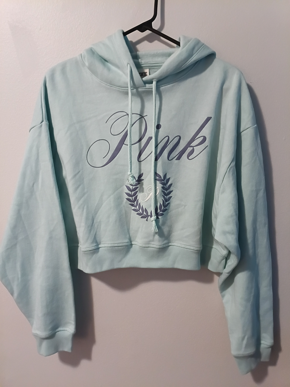 PINK Victoria's Secret Mint Cropped Hoodie with Script Logo